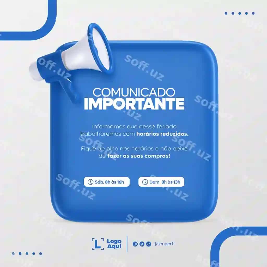 Ijtimoiy media post shablon megafon e'lon braziliyalik portugal | Social media post template megaphone announcement brazilian portuguese