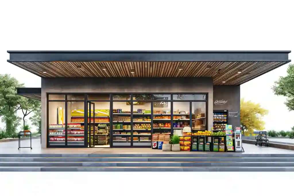 Oziq-ovqat do'koni arxitekturasi supermarket binosi | Grocery store architecture supermarket building