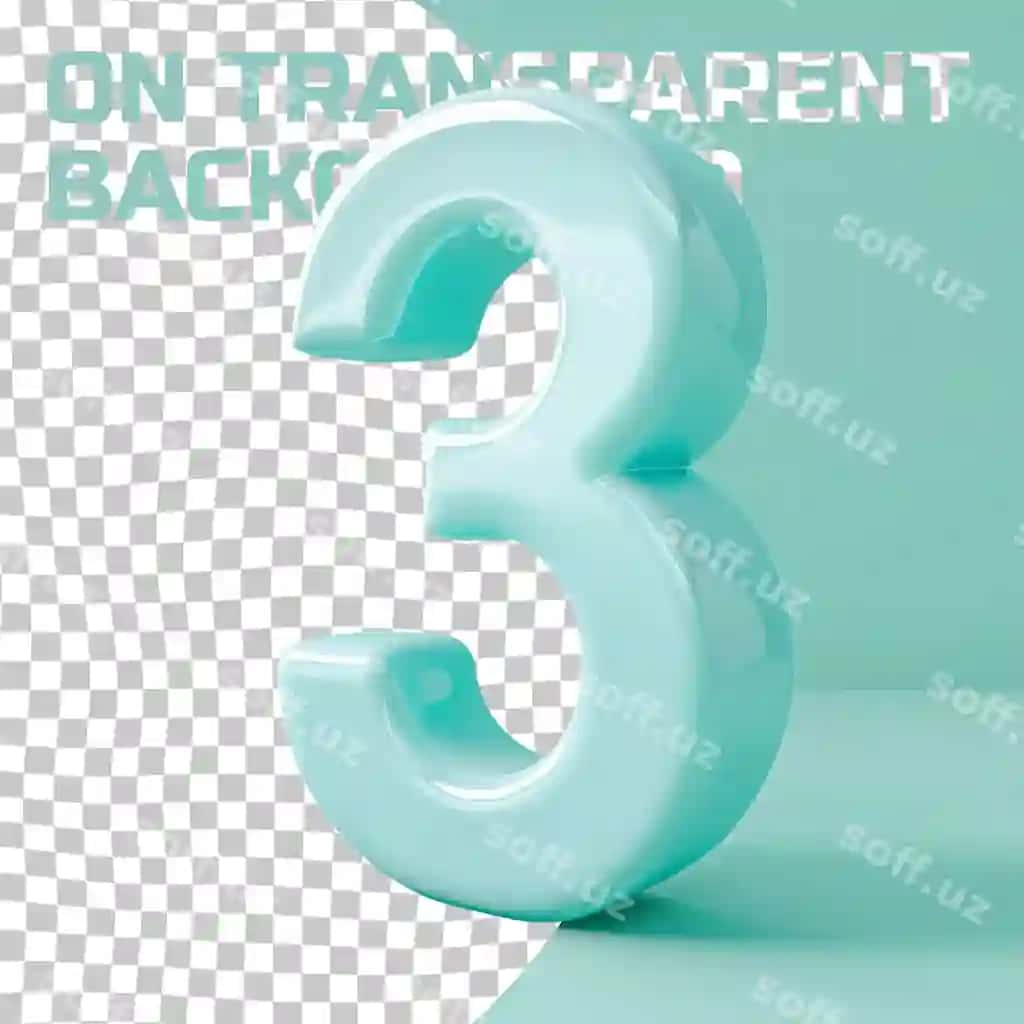Raqam uch detallı shaffof orqa fonda | Number three closeup transparent background