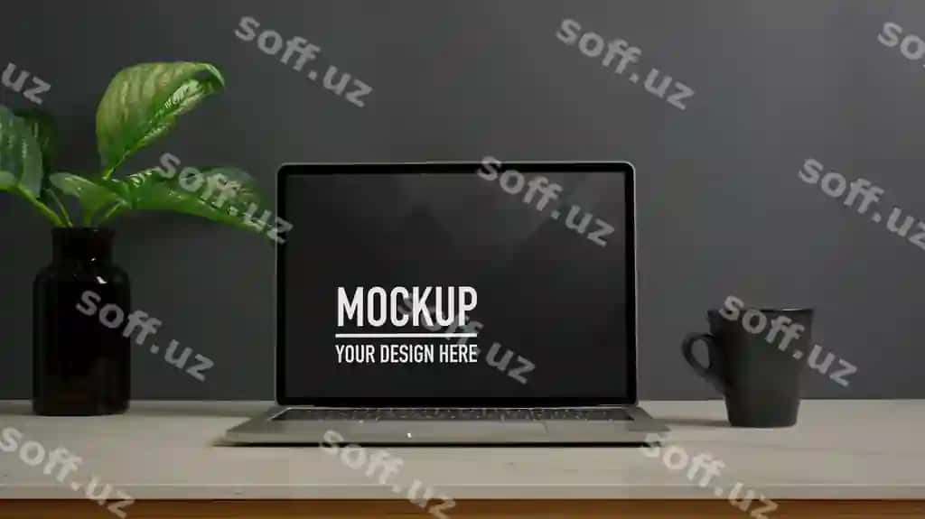 Laptop maketi bilan ish joyini ko'rishni yoping | Close up view workspace with laptop mockup
