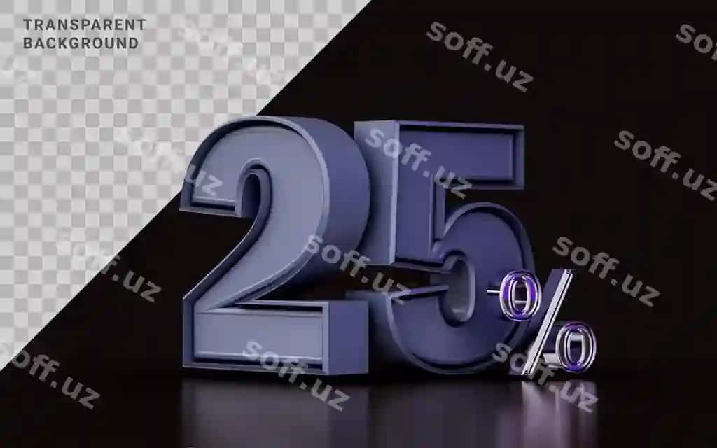 25 foizlik chegirma taklifi metalik effekt qorong'i fonda 3D illustratsiyasi | 25 percent discount offer metallic effect dark background 3d illustration