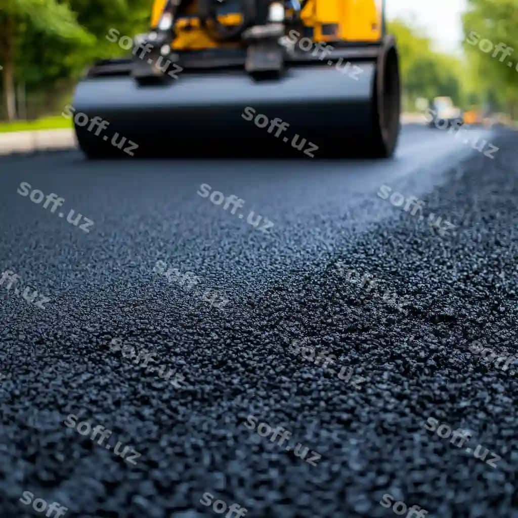 Yo'l qurilishi ishlari uchun yangi issiq asfalt qoplamasini siqish uchun yo'l rolikli mashina | Road roller machine compacting fresh hot asphalt pavement road construction works