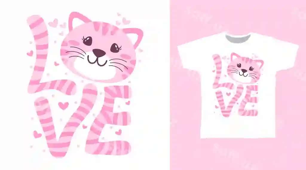 Tipografiyani sevish mushuk futbolka konseptsiya dizayni bilan | Love typography with cat tshirt concept design