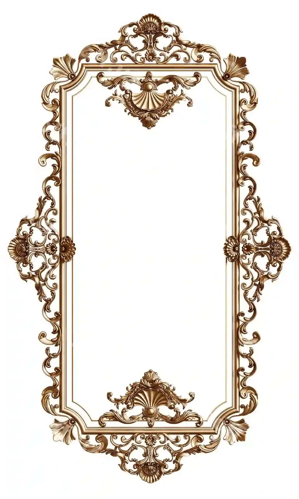 Naqshli dekorli klassik oltin ramka, izolyatsiya qilingan 3D render | Classic golden frame with ornament decor isolated 3d rendering