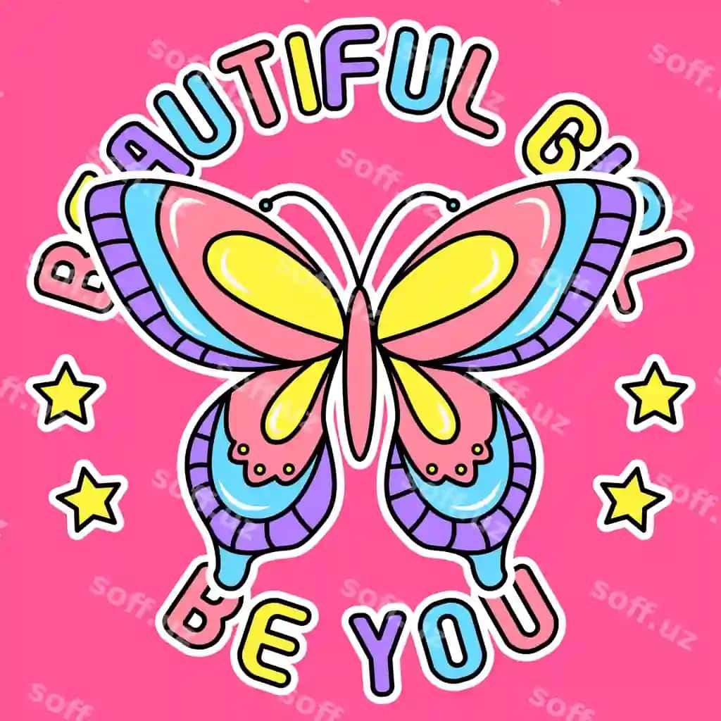 Go'zal qiz matn rangli parvoz bilan matn yulduzlar | Beautiful girl text colorful butterfly with text stars
