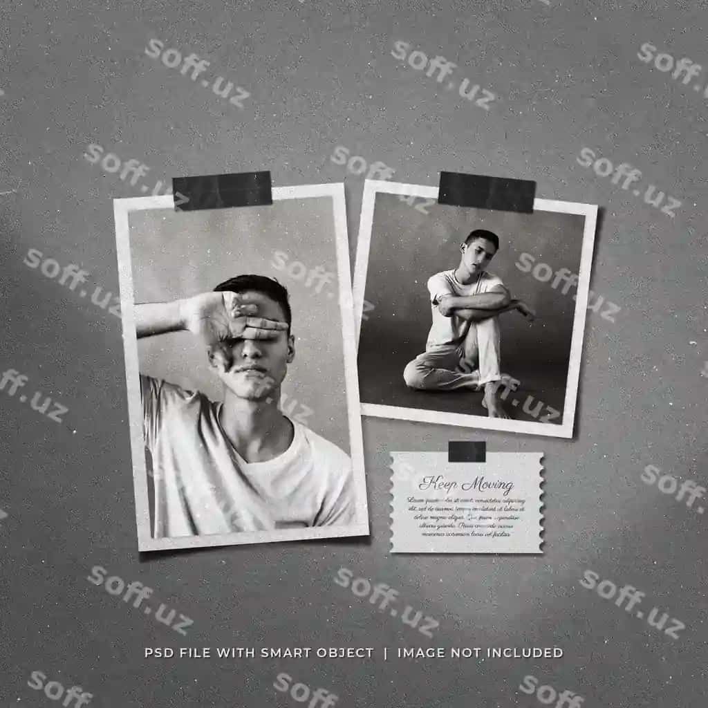 Sotsial media posti foto qog'oz ramkalari moodboard namunasi | Social media post photo paper frames moodboard mockup