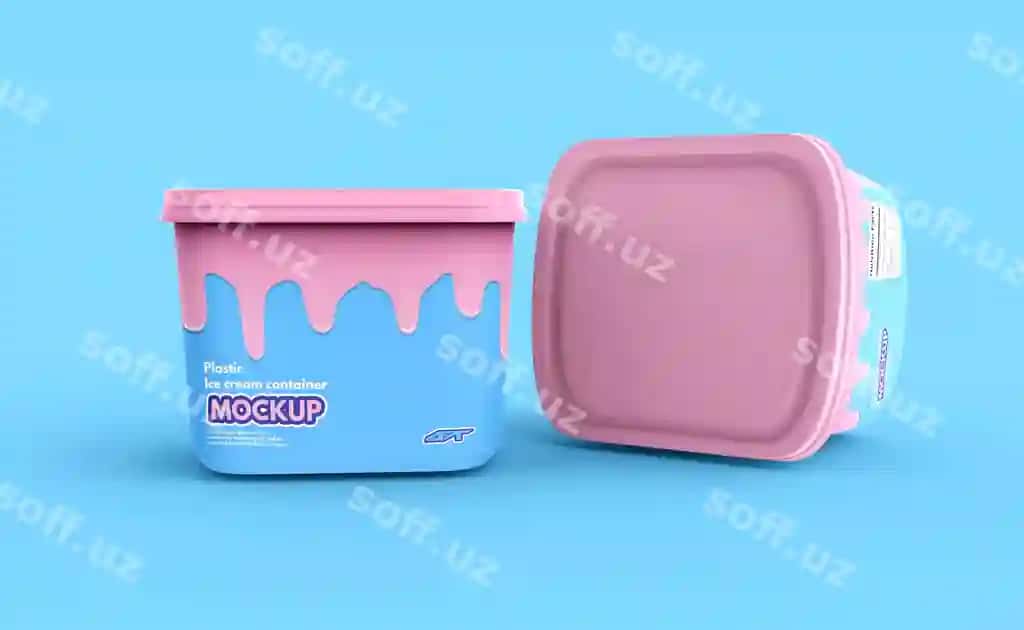 Plastik muzza konteyner quti namunasi | Plastic ice cream container box mockup