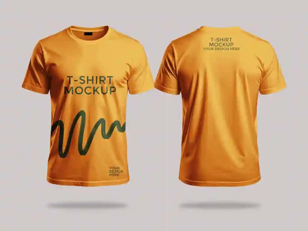 Oldindan orqa ko‘rinishdagi oltin tayoqli kalta yengli ko‘ylak maketi | Front back views goldenrod short sleeve shirt mockup template
