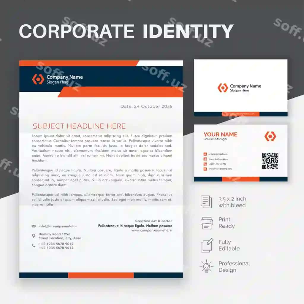 Korporativ identite xat sarlavhasi biznes karta shabloni | Corporate identity letterhead business card template