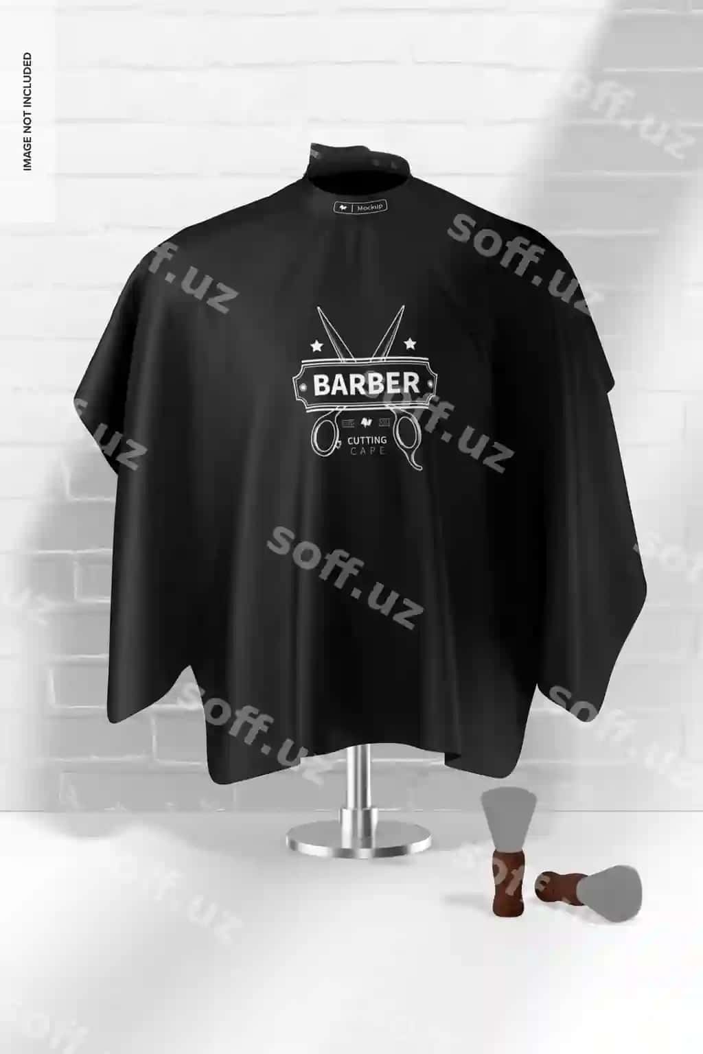 Soch ochuvchi kapyushon kesish namunasi old tomondan ko'rinish | Barber cutting cape mockup front view