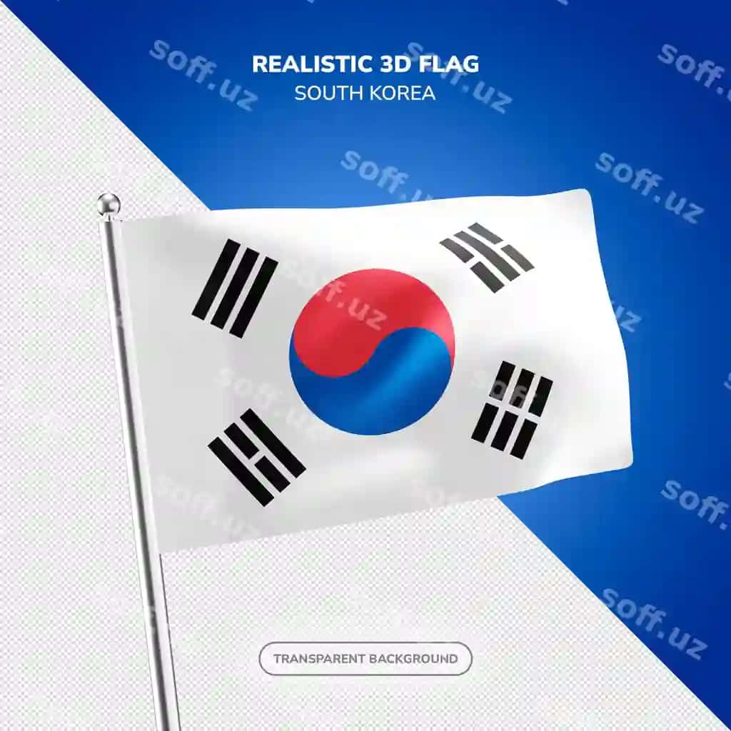 Psd Janubiy Koreya realistik 3D bayroq render | Psd south korea realistic 3d flag render