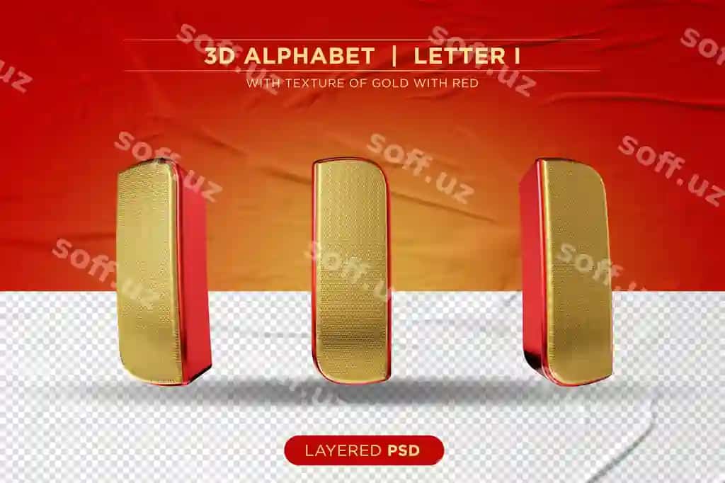 Qizil uch oʻlchovli alfavit oltin i harfi bilan | Red 3d alphabet with golden letter i