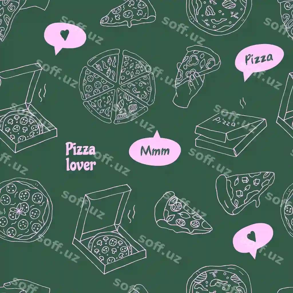 Pitsa yetkazib berish uzilsiz naqsh yashil pink vektor | Pizza delivery seamless pattern green pink vector