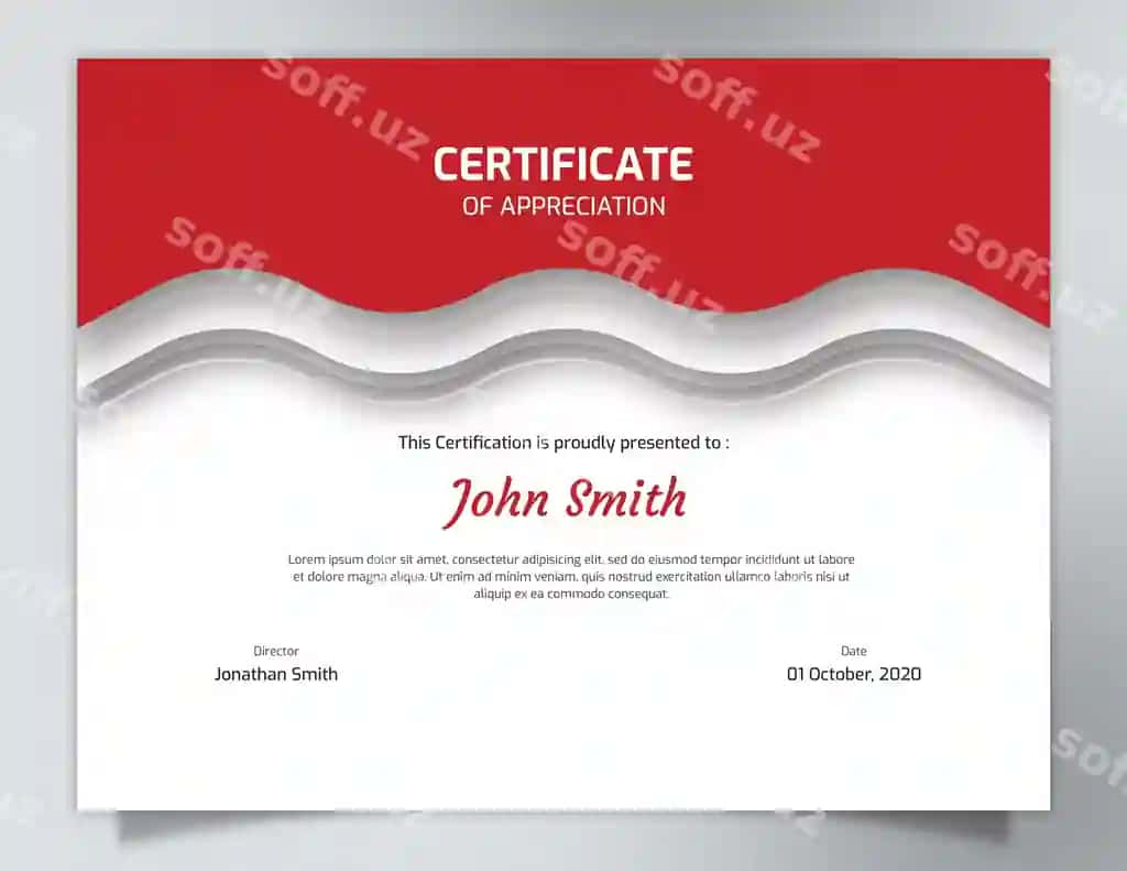 Qizil to'lqinlar sertifikat shabloni ko'pburchak naqsh bilan | Red waves certificate template with polygon pattern