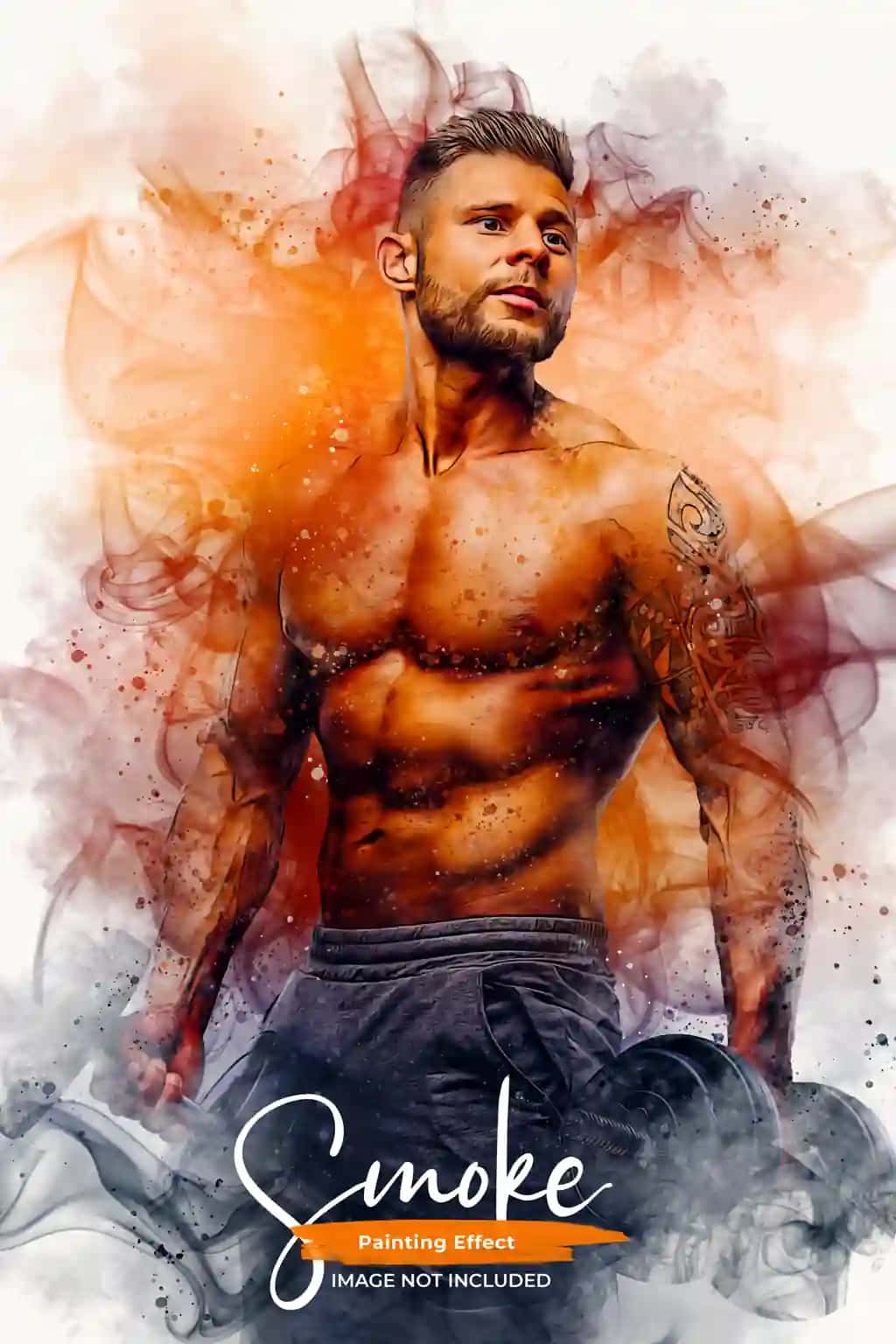 Smoke portret rasm foto effekti maketi PSD shablon | Smoke portrait painting photo effect mockup psd template