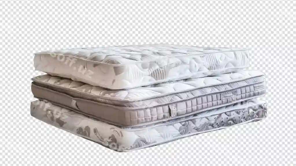 Yigilgan matraslar ajraltirilgan oq fonda uy xonasi uy bezaklari | Stacked mattresses isolated white background bedroom home decor