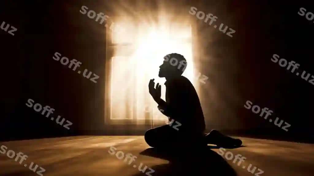 Muslim erkak silueti namoz o'qiyotgan AI yaratish | Muslim guy silhouette offering prayer generate ai