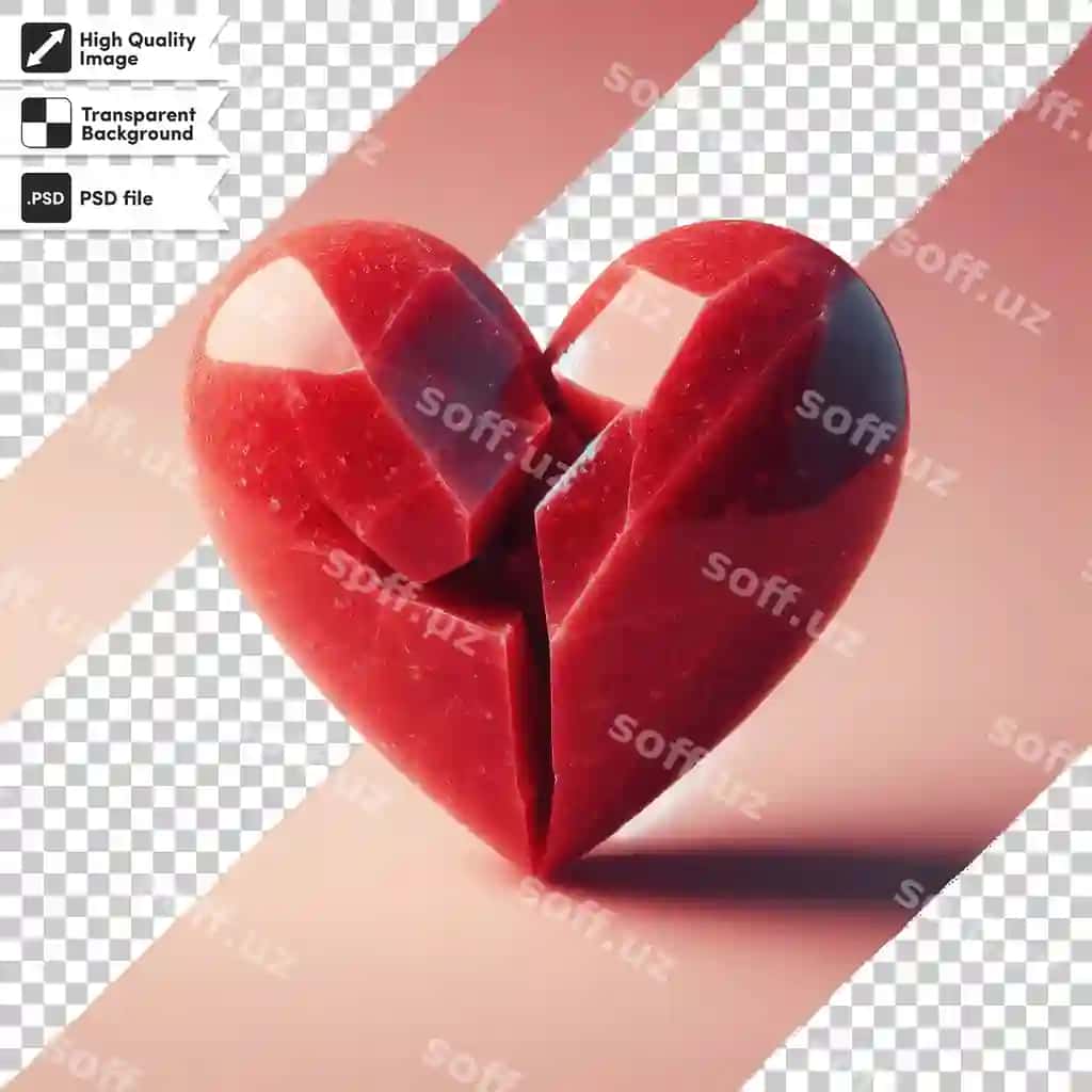 Psd qizil singan yurak shaffof fon | Psd red broken heart transparent background