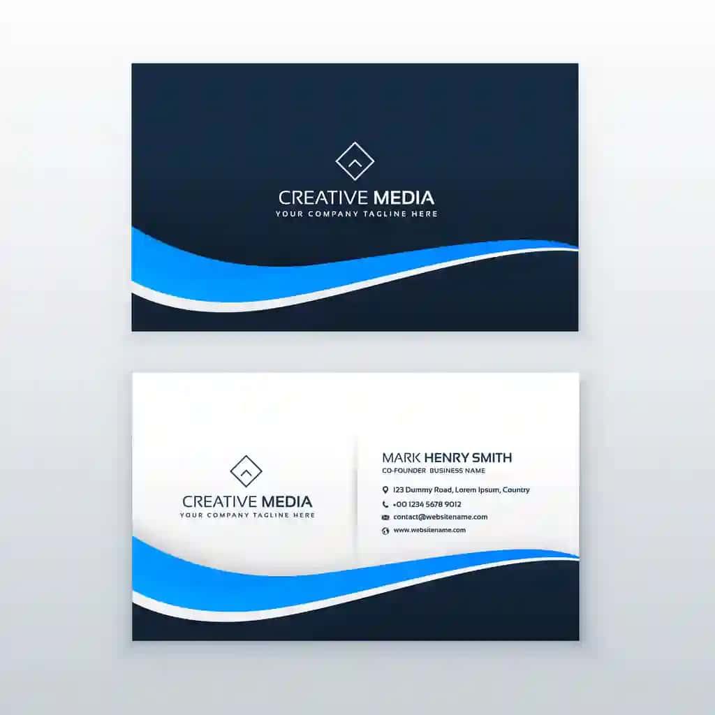 To'lqinsimon shaklli ko'k tashrif qog'ozi dizayni | Blue business card design with wavy shape