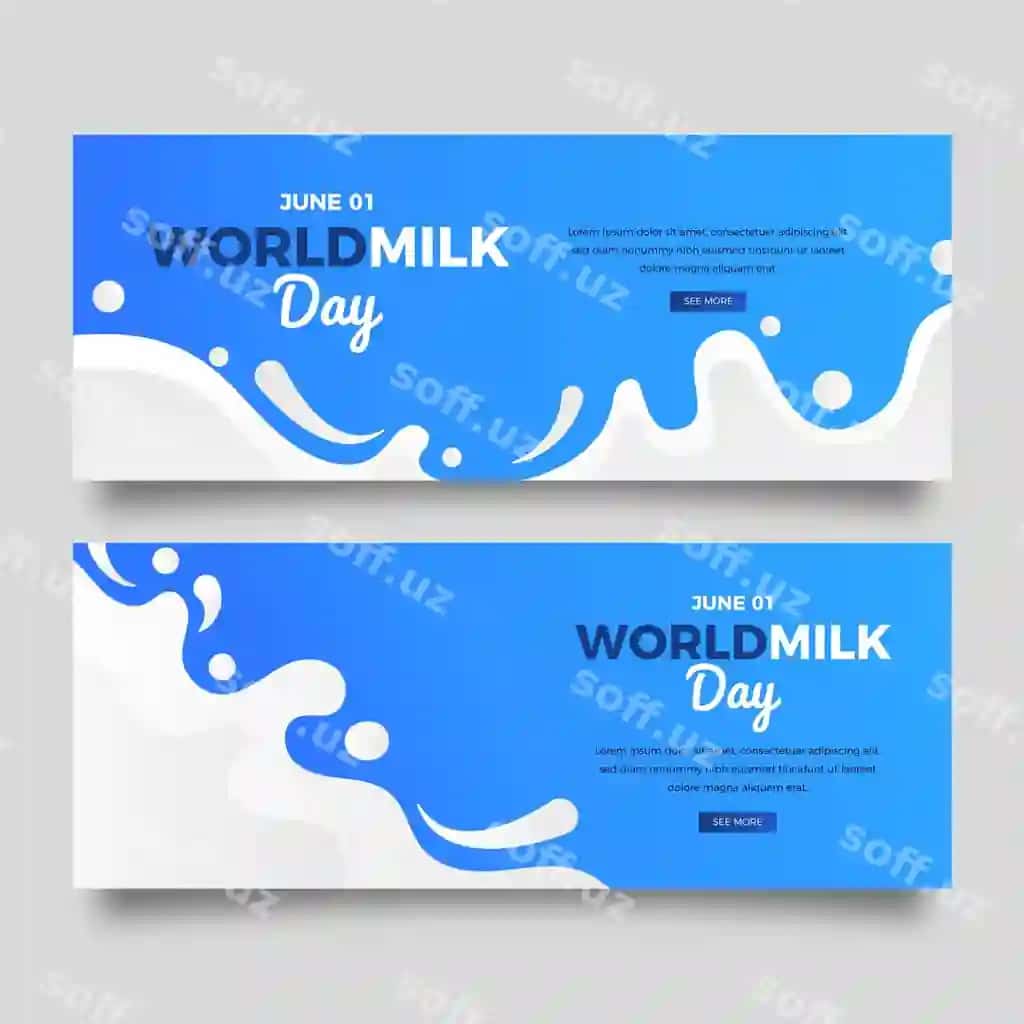 Gradient horizontal Dunyo Sut Kuni banerlar komplekti | Gradient horizontal world milk day banners set