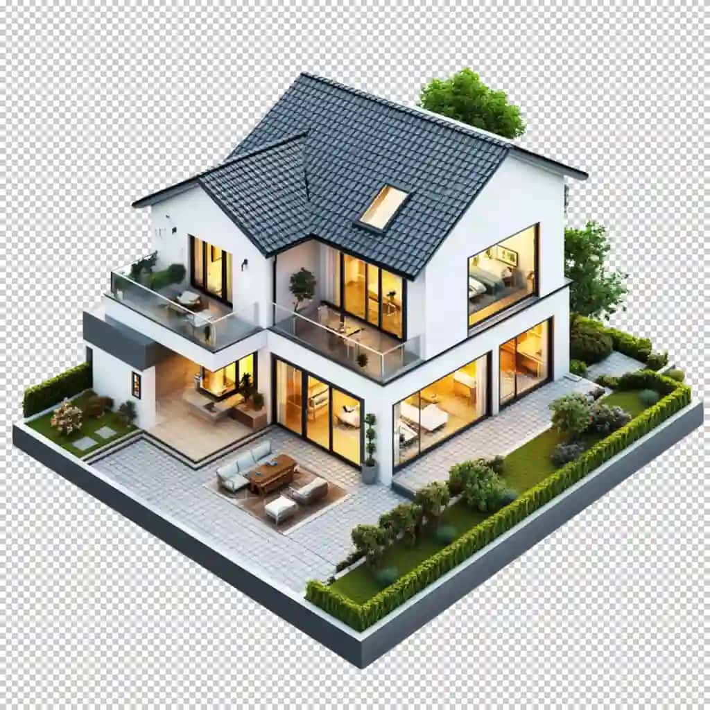 To'rt qavatli uy izolyatsiya qilingan shaffof fon | Quadruplex house isolated transparent background
