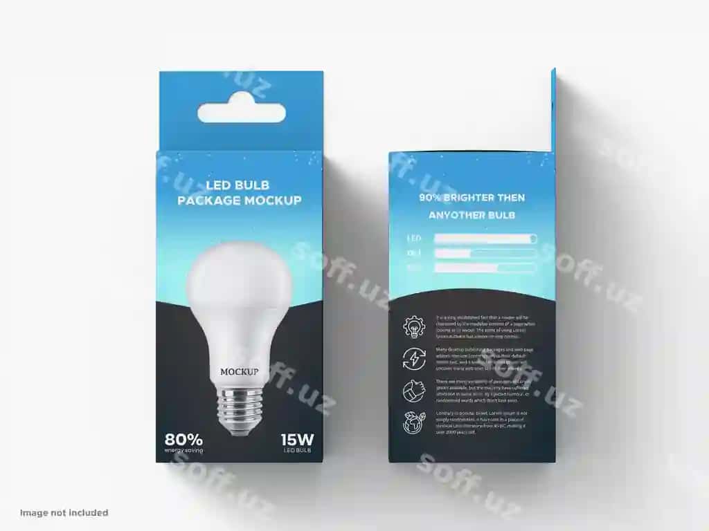 Asab lampochka quticha paket namuna yuqori ko'rinish | Hanging bulb box package mock up top view