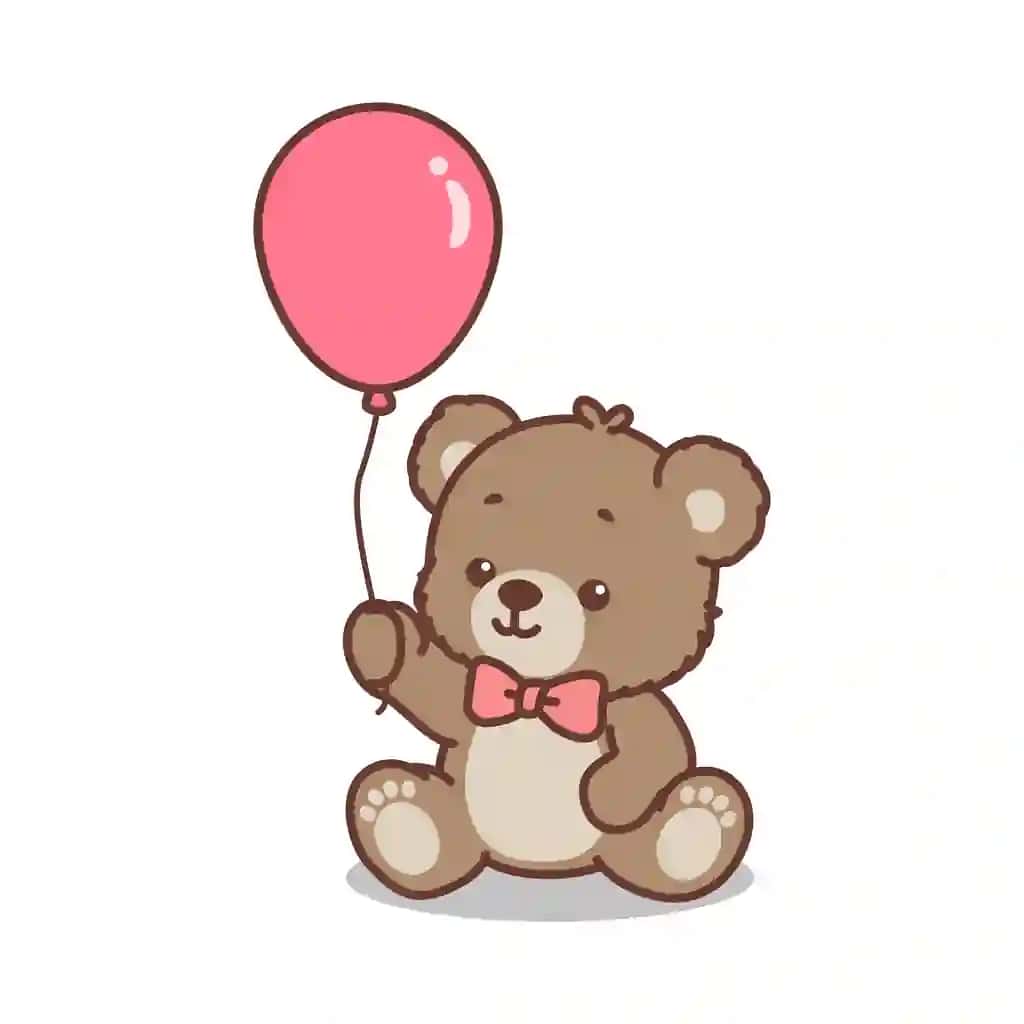 Yoqimli ayiqcha qo‘lida shar multfilmi vektor tasviri | Cute teddy bear holding balloon cartoon vector illustration
