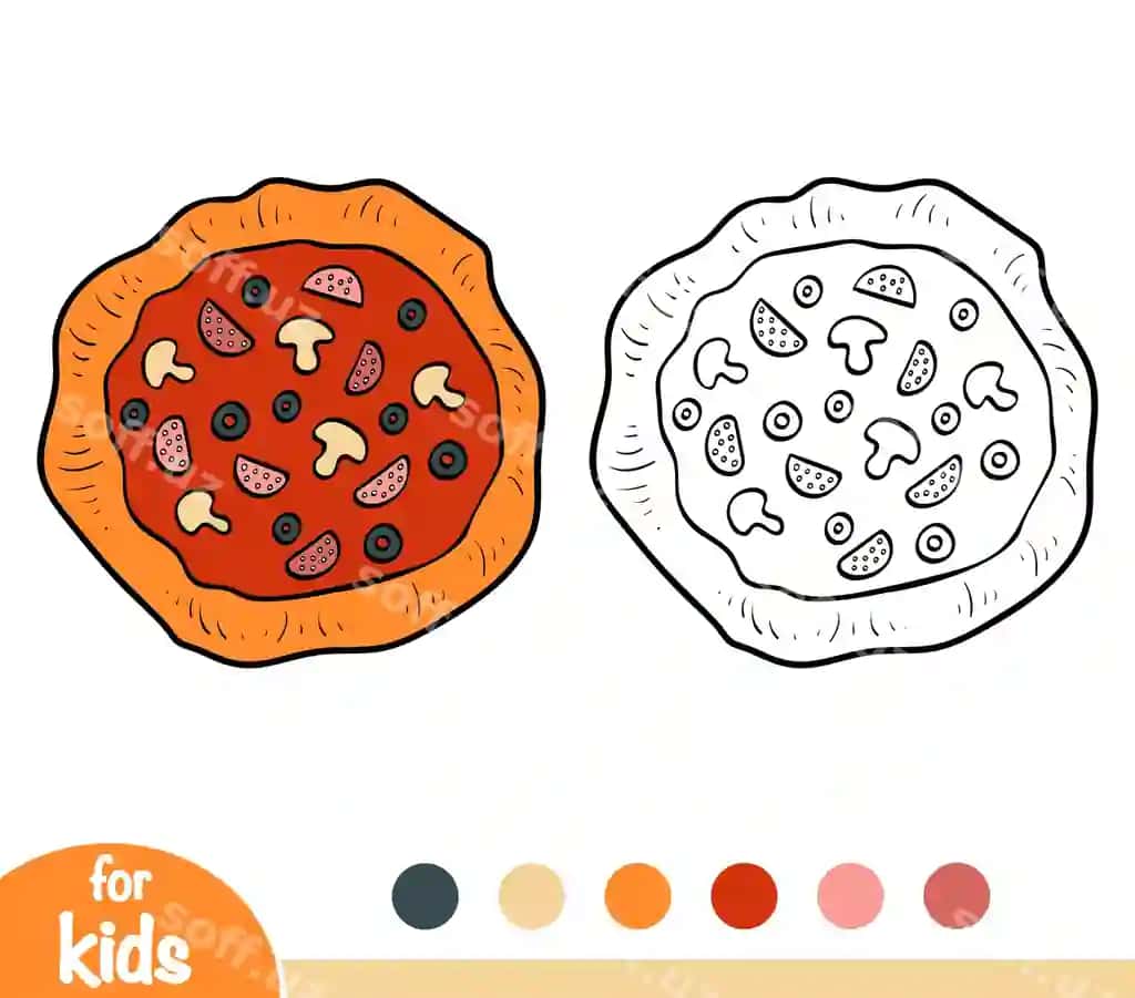 Bolalar uchun rang berish kitobi multfilmli pitsa | Coloring book children cartoon pizza