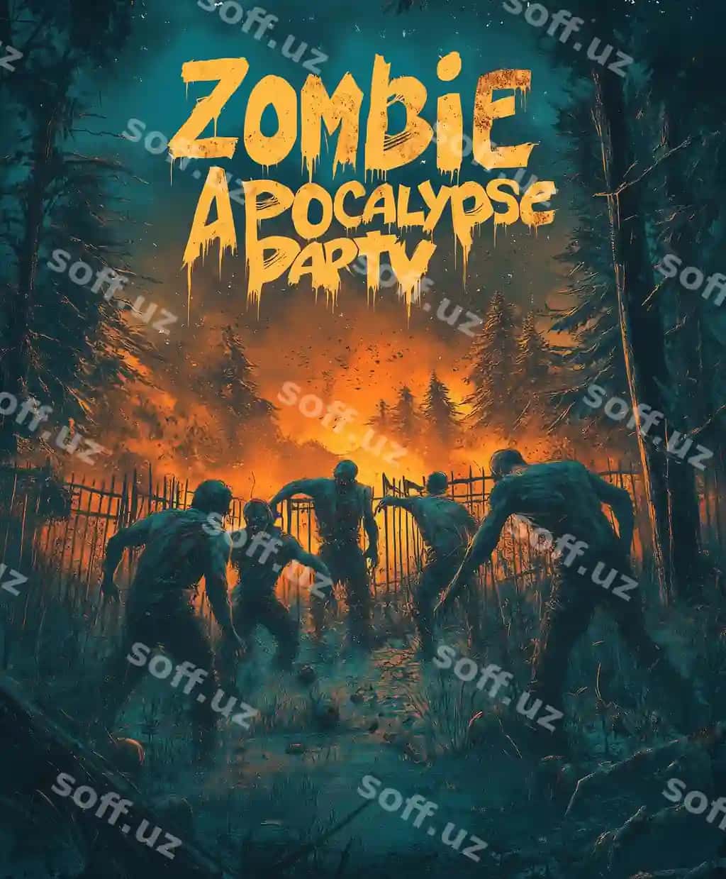 Guruh zombilari quyosh botishi bilan o'rmonlarni jonli va dahshatli ziyofat yig'ishmoqda | Group zombies gather woods vibrant eerie party as sun sets them
