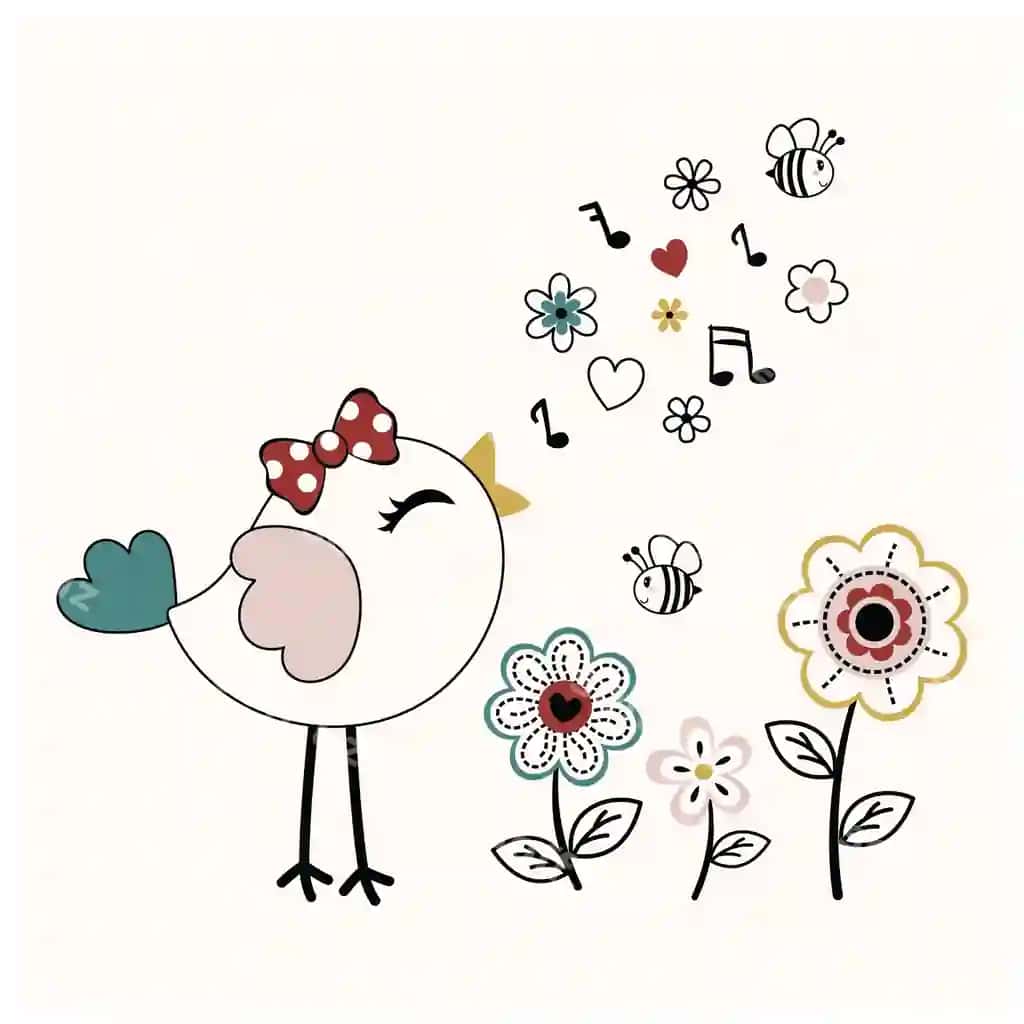 Chiroyli qush baxtli qoshiqchi vektor illustratsiyasi | Beautiful bird singing happy vector illustration