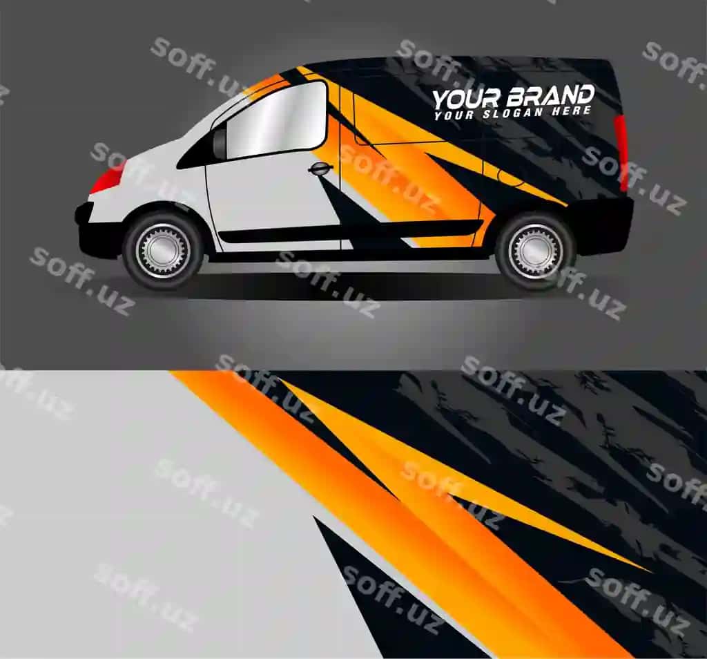 Furgon dekal dizayni vektor grafik mavhum chiziqli poyga dizayni o'rami | Van decal design vector graphic abstract stripe racing design wrap
