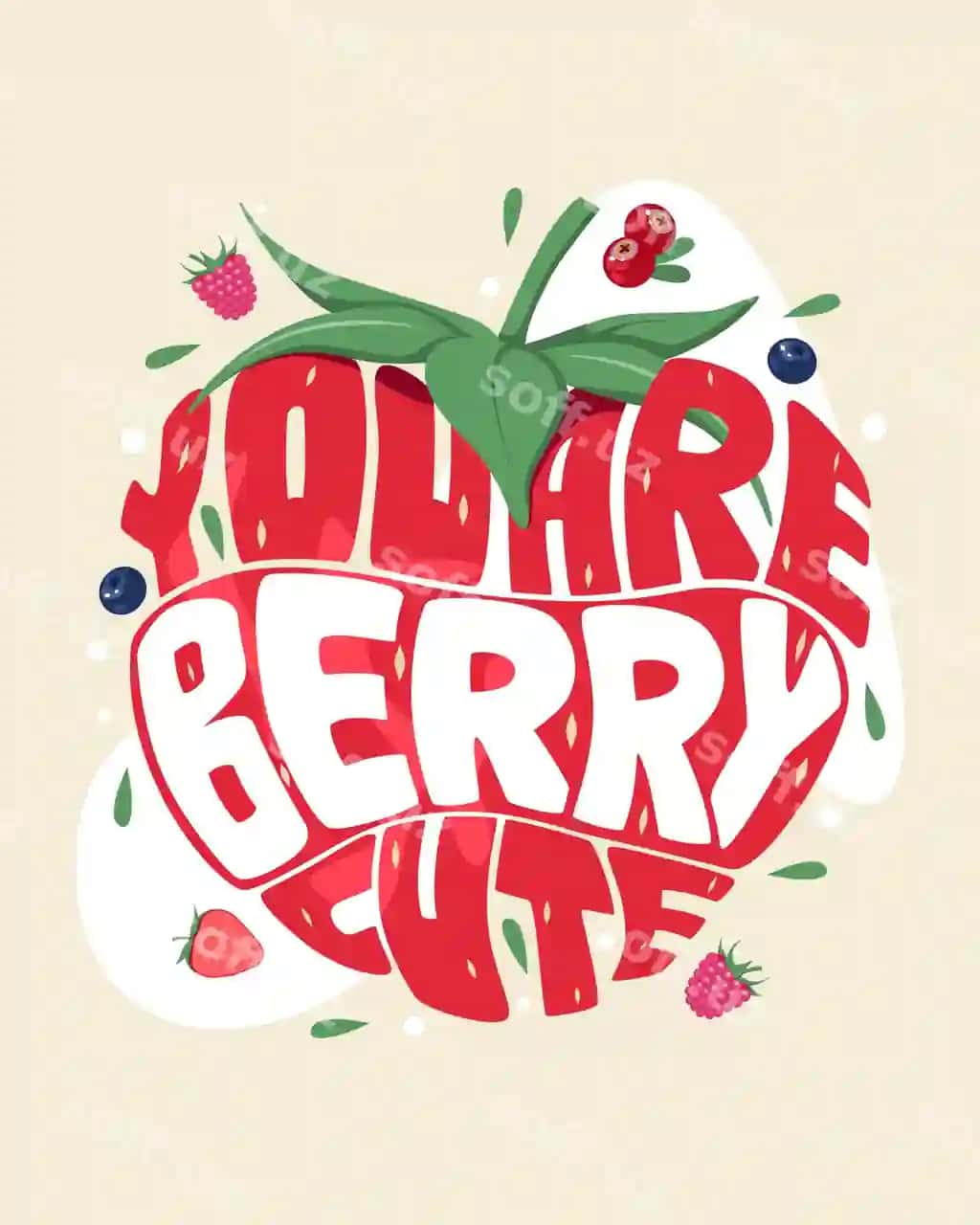 Siz yoqimli qulupnay yozuvi bilan yoqimli sevgi belgisisiz | You are berry cute love sign with cute strawberry lettering