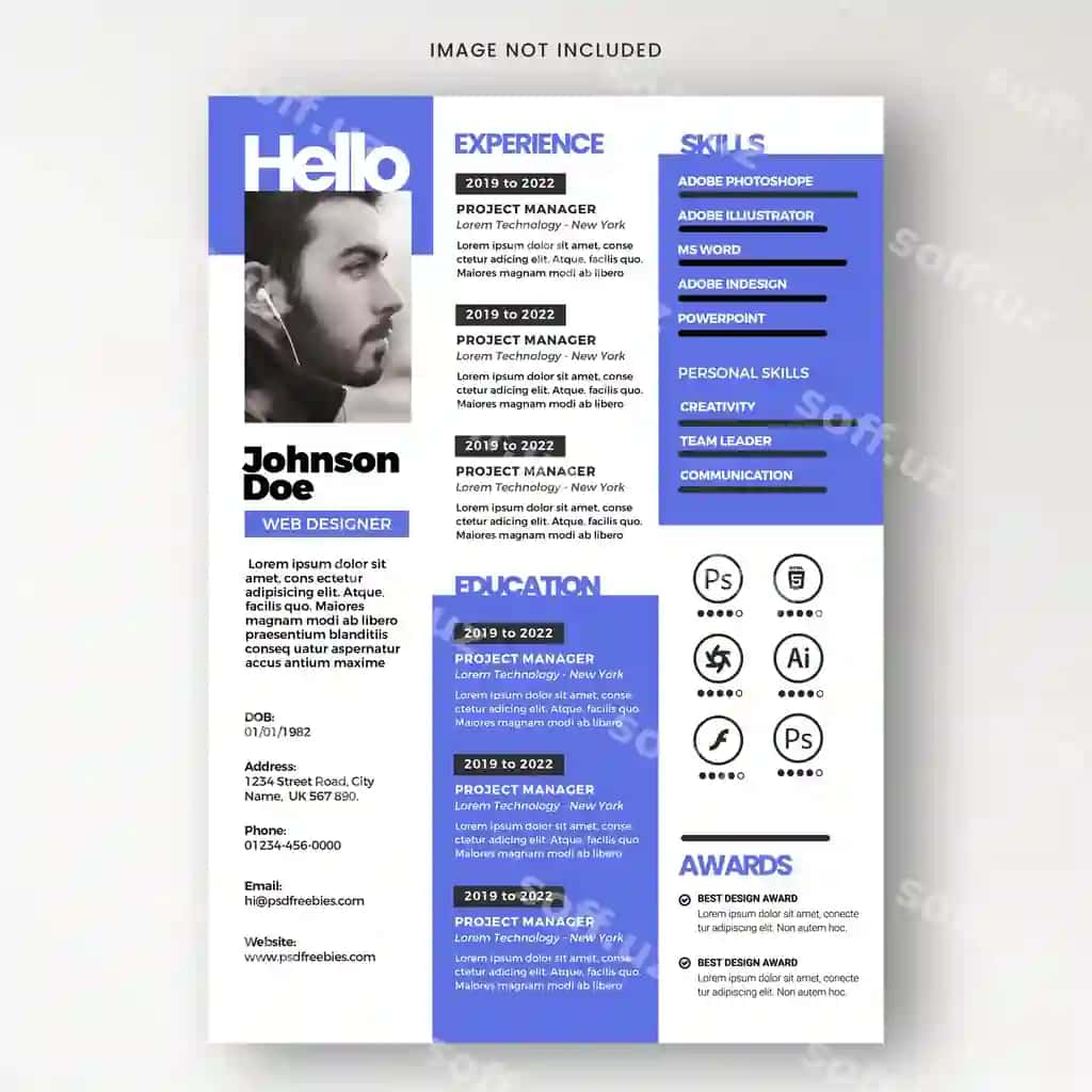 Toza zamonaviy rezyume portfoliyo CV shabloni | Clean modern resume portfolio cv template