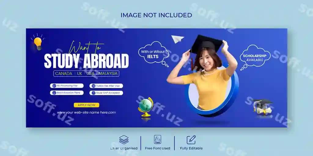 Xorajdagi o'quv ta'limi Facebook varaq banneri shablon dizayni | Study abroad education facebook cover banner template design