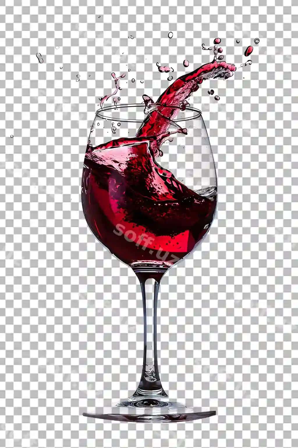 Chiroyli vino stakani qizil vino chizi ajraltirilgan shaffof orqa fonda | Elegant wine glass with red wine splash isolated transparent background