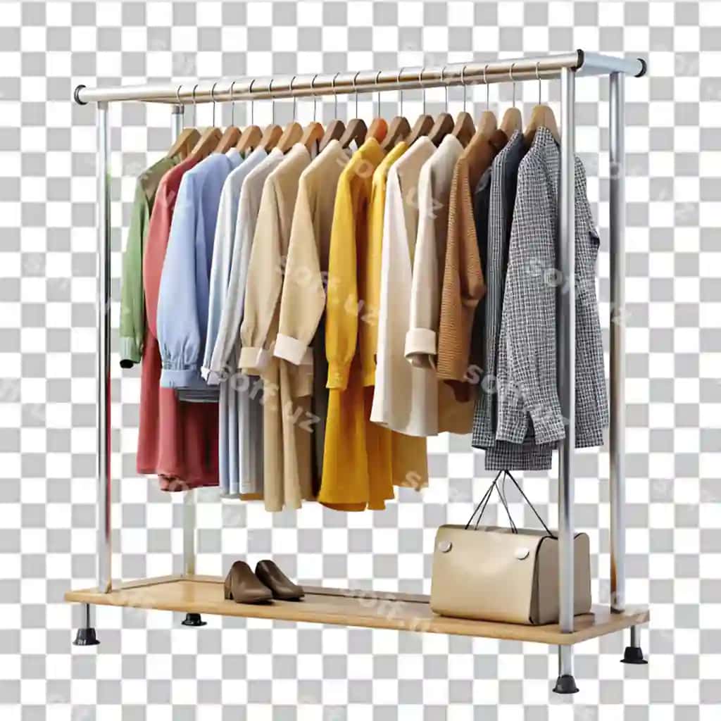 Shkaf stoyoq kiyimlar bilan ajralgan shaffof fonda | Wardrobe stand with clothes it isolated transparent background