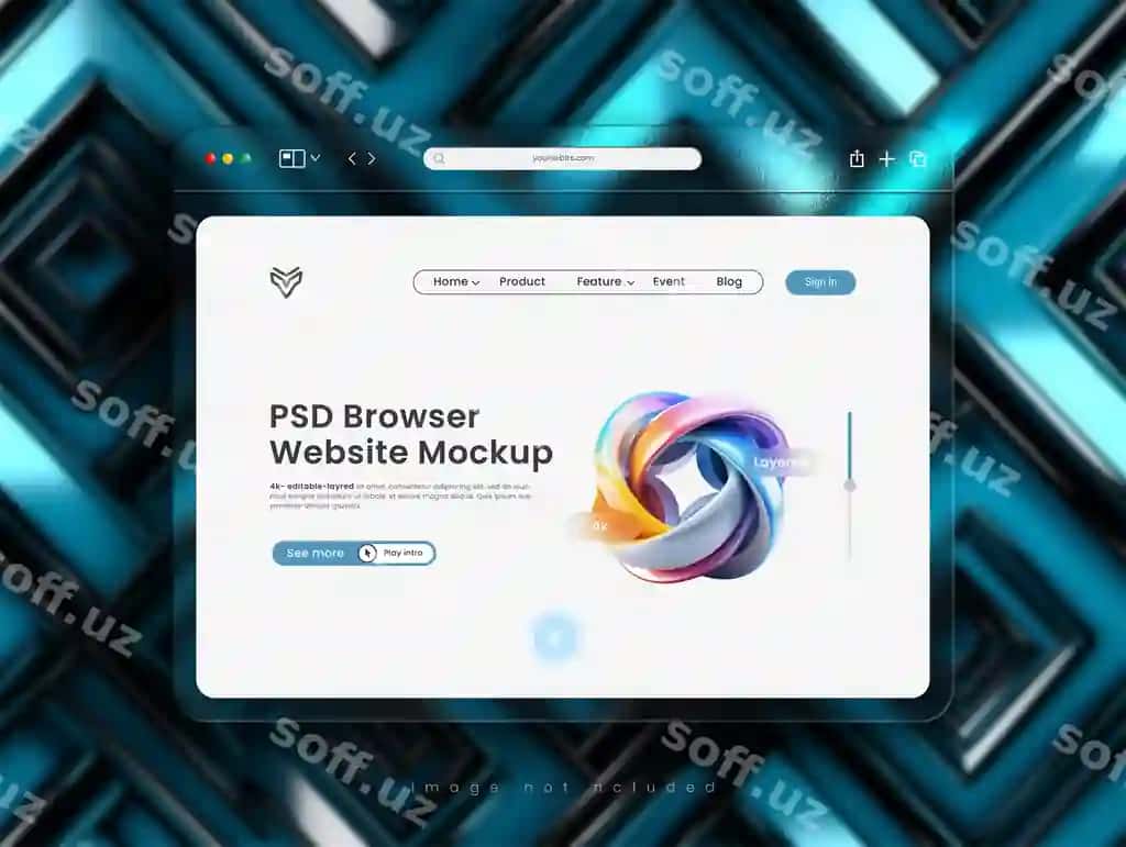 Shisha morfizm interfeysi bilan Psd veb-sayt taqdimot brauzerining maketi | Psd website presentation browser mockup with glass morphism interface
