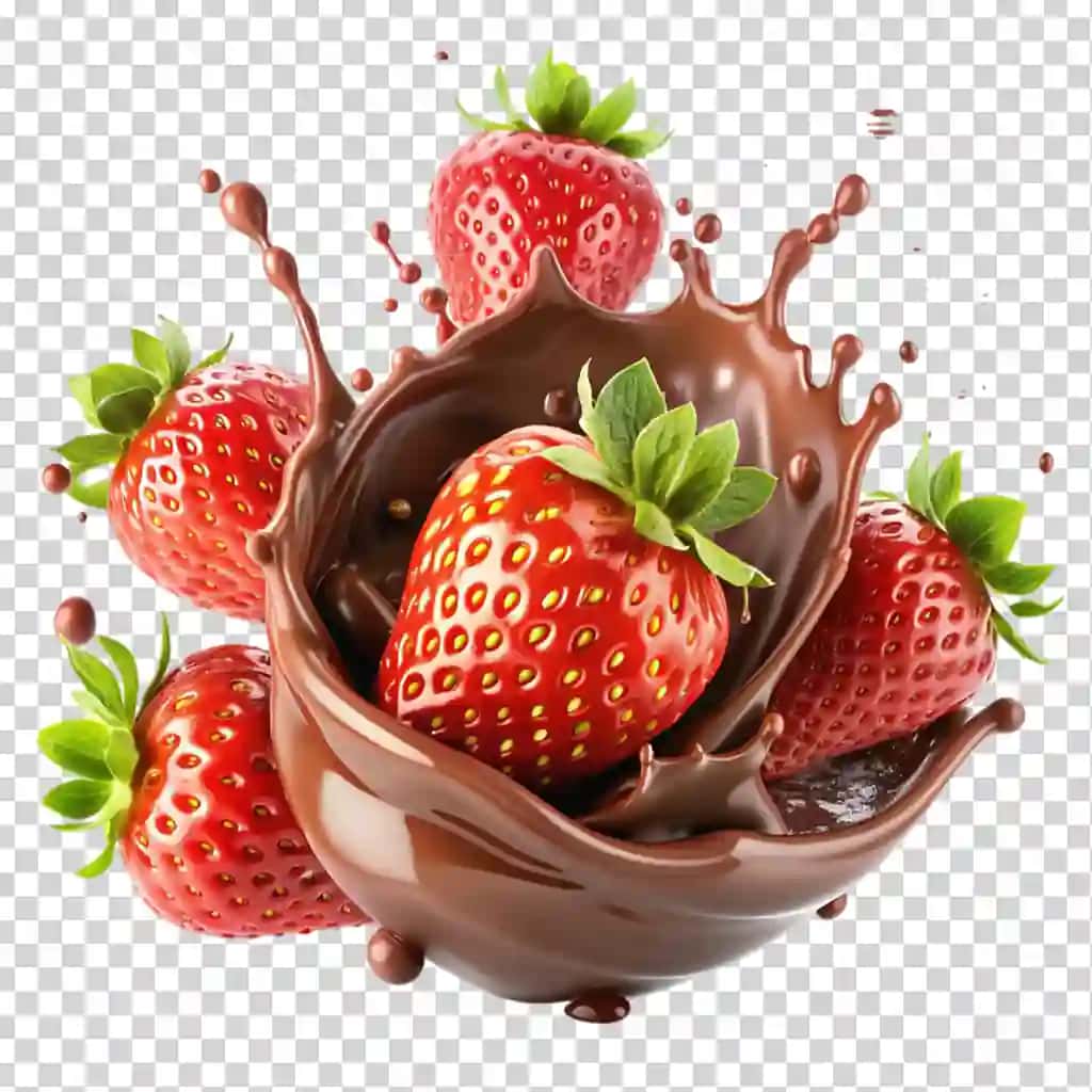 Izolyatsiya qilingan shaffof fonda shokoladli qulupnay chayqaladi | Strawberries with chocolate splash isolated transparent background