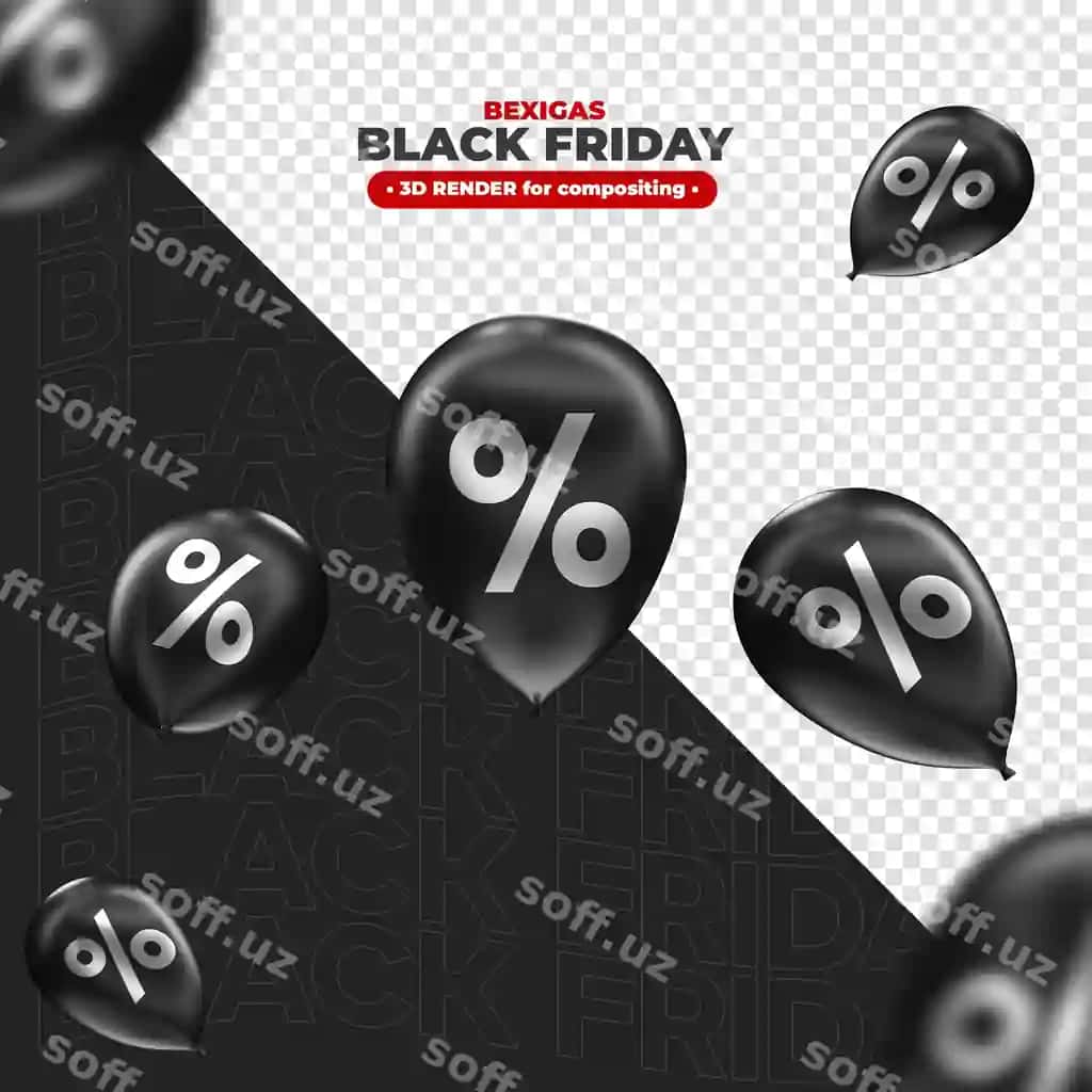 Chegirma sharqi 3D render marketing kampaniya Black Friday | Discount balloon 3d render marketing campaign black friday