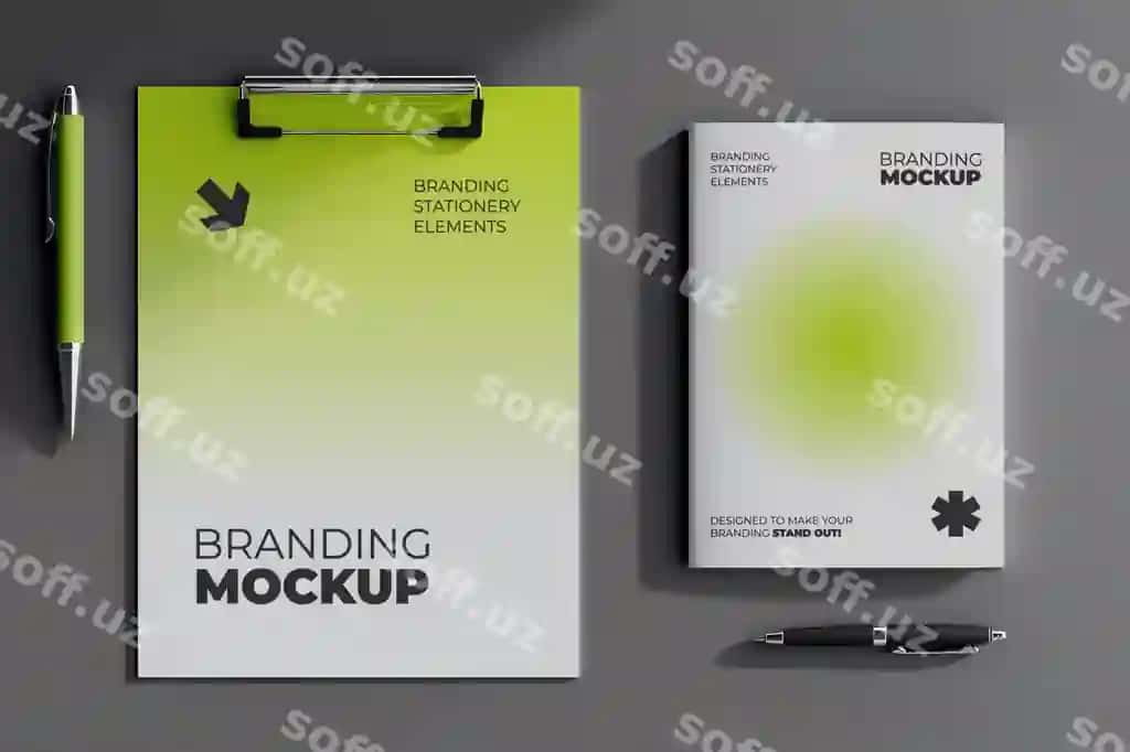 Brending suzuvchi stantsioneriya mockup dizayni | Branding floating stationery mockup design