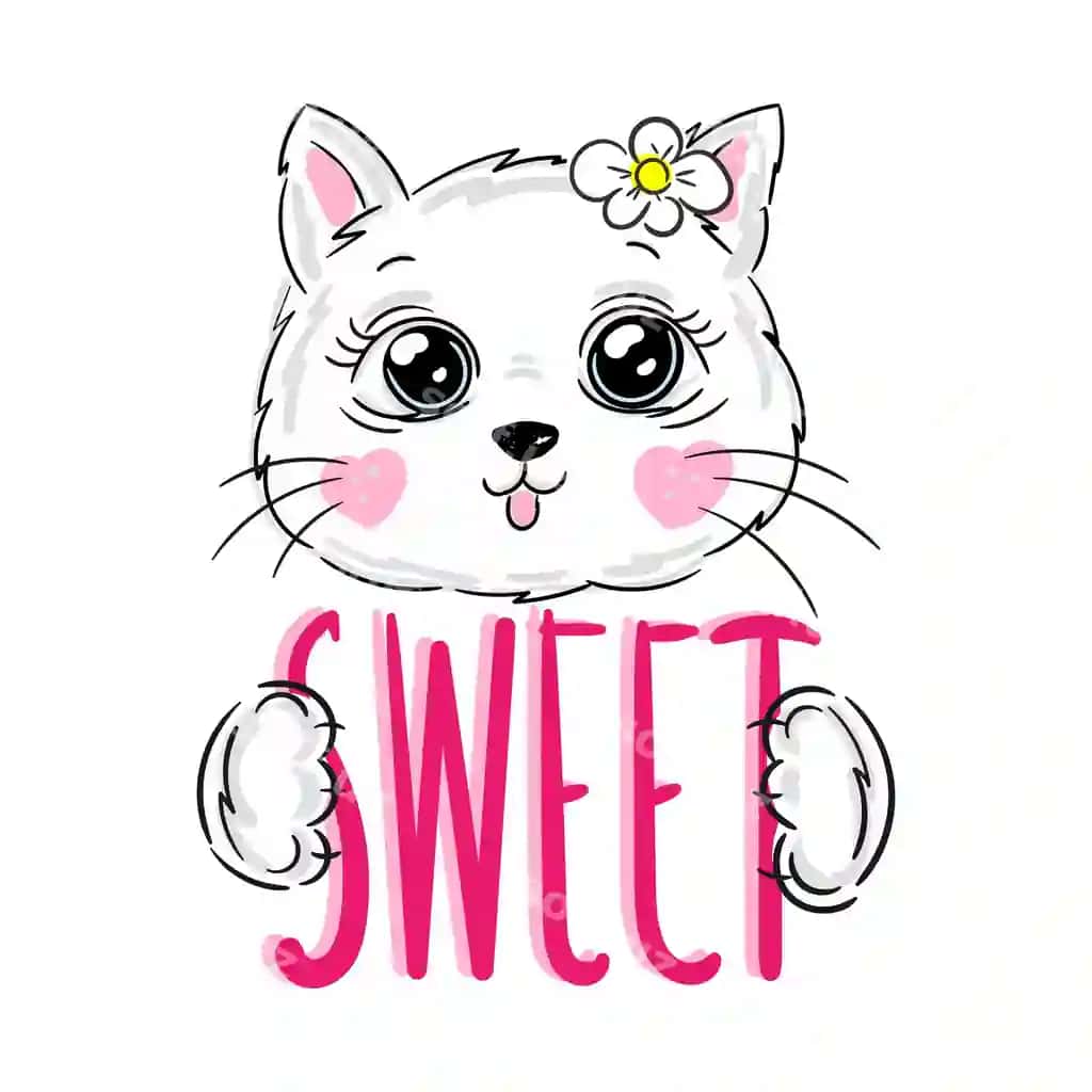 Qo'l bilan chizilgan so'zli sevimli mushuk shirin vektor ikonka illustratsiyasi bolalar | Hand drawn cute cat with phrase sweet vector icon illustration children