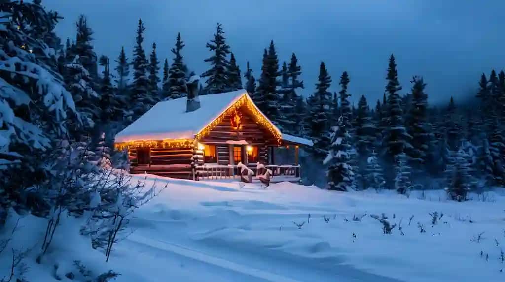 Qishki mo''jizalar olamining shinam kabinasi, qorli tunlarning go'zalligiga fotografik sayohat | Cozy cabin winter wonderland photographic journey into beauty snowy nights