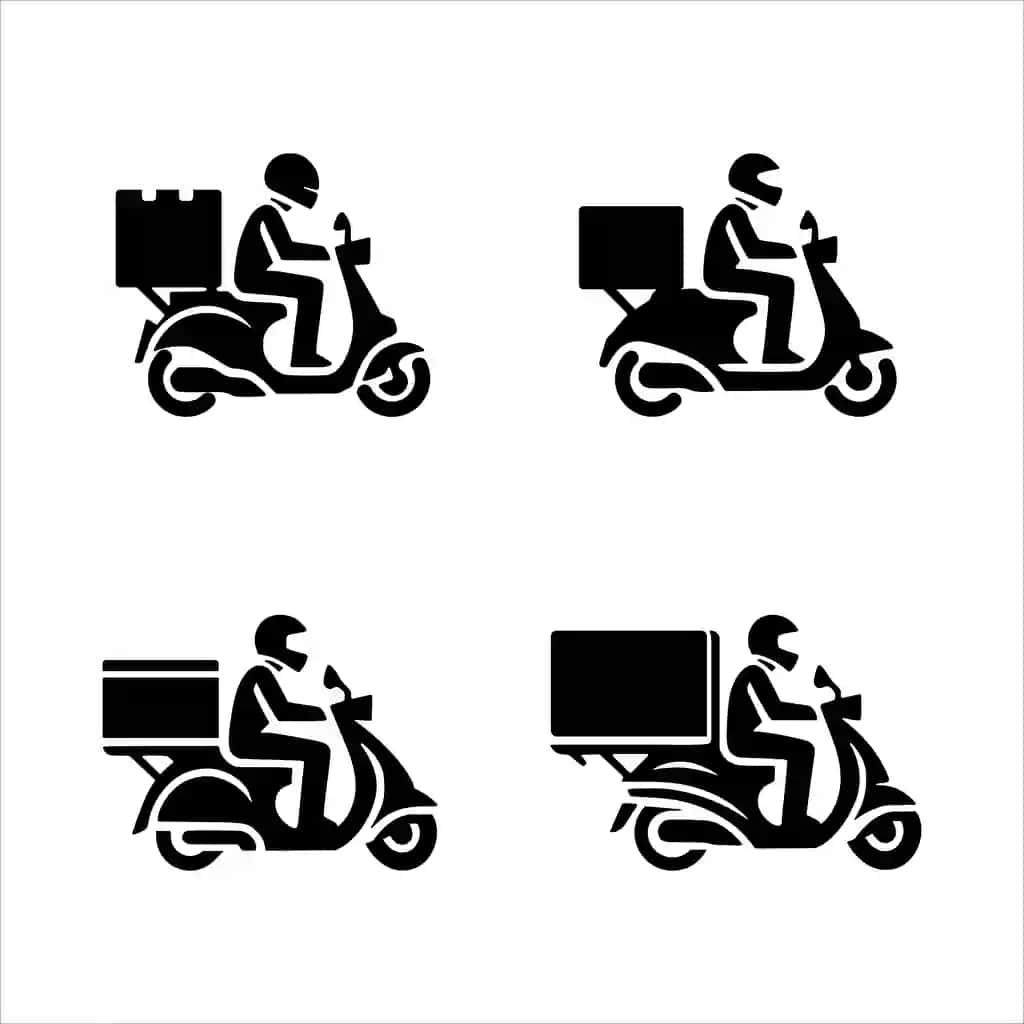 Etkazib berish skuteri tez bepul yetkazib berish vektor belgisi | Delivery scooter fast free delivery vector icon