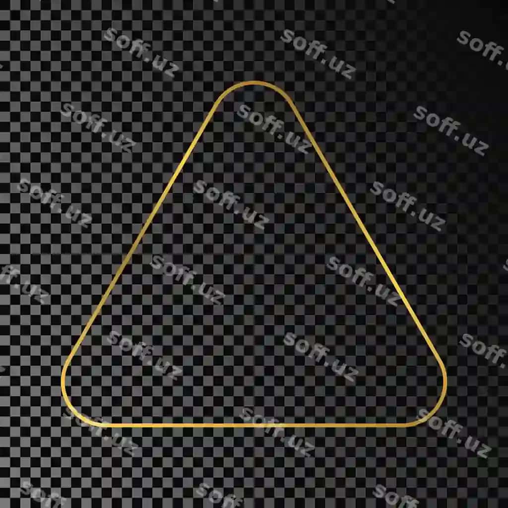 Oltin yorqin aylanma uchburchak ramka ajraltirilgan qorong'iq shaffof orqa fonda | Gold glowing rounded triangle frame isolated dark transparent background