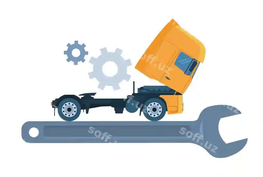 Konseptsiya illustratsiyasi yuk avtomobili ta'mir xizmati vektor illustratsiyasi | Concept illustration truck repair service vector illustration
