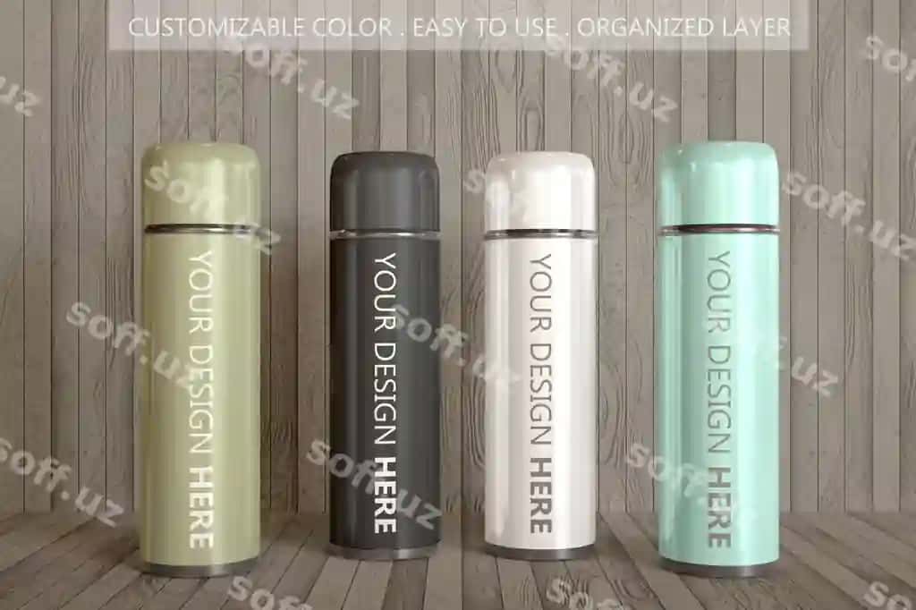 Bir nechta stakan vakuum flasks namunasi | Multiple tumbler vacuum flask mockup