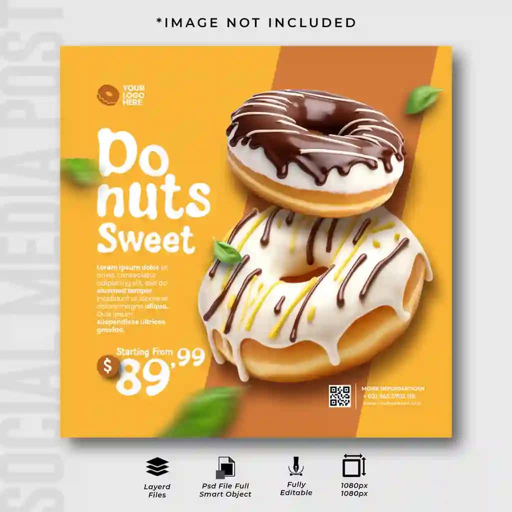Donuts ijtimoiy media instagram post shabloni | Donuts social media instagram post template