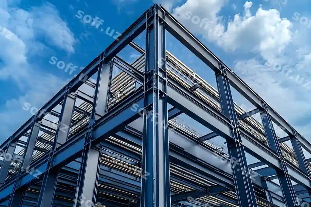 Chelik karkas sanoat binosi ko'k osmon kunduzi | Steel framework industrial building blue sky daylight