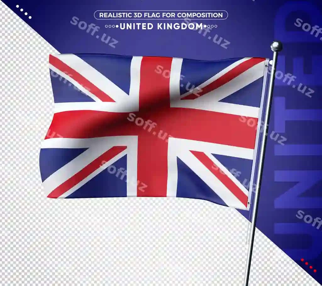Birleshgan Qirollik realistik 3D teksturli bayrog‘ renderi | United kingdom realistic 3d textured flag rendering