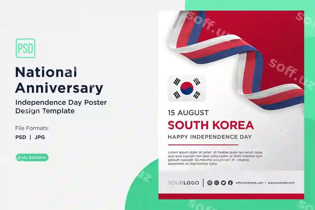 Janubiy Koreya milliy mustaqillik kuni tabriklash plakati | Southkorea national anniversary independence day celebration poster